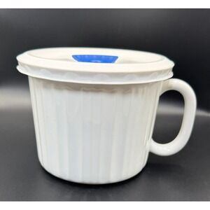 CORNING WARE  FRENCH WHITE 20 OZ MICROWAVE SOUP  CUP MUG W/ VENTED LID